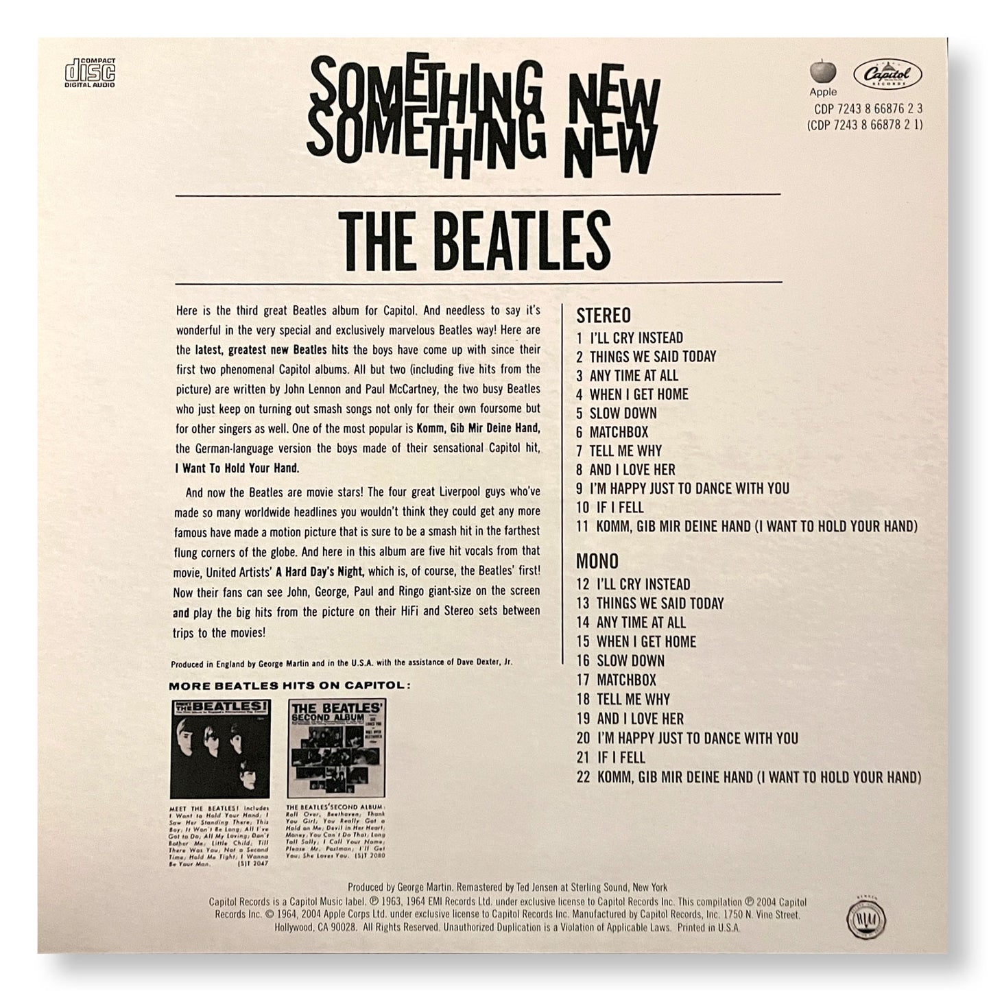 The Beatles, "Something New" 12 x 12" Original Double-sided promotional flat