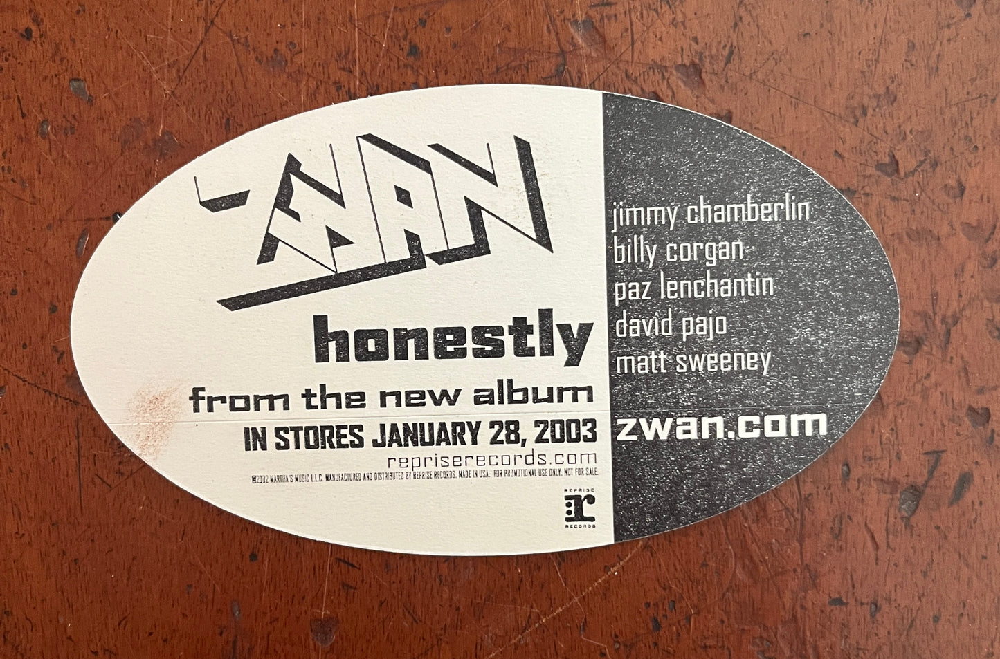 Zwan Promotional Sticker