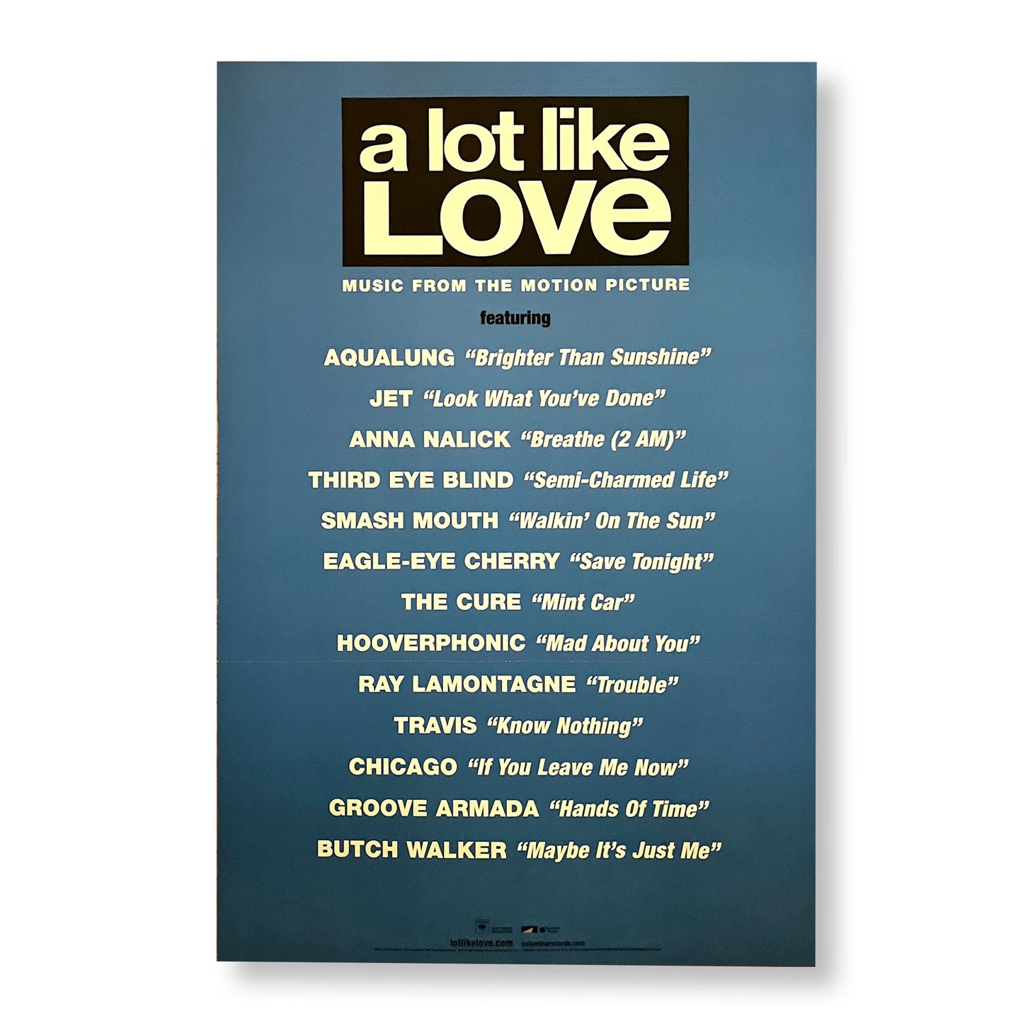 "A Lot Like Love" Original Motion Picture Soundtrack 12 x 18" double-sided promotional tour poster *Rare