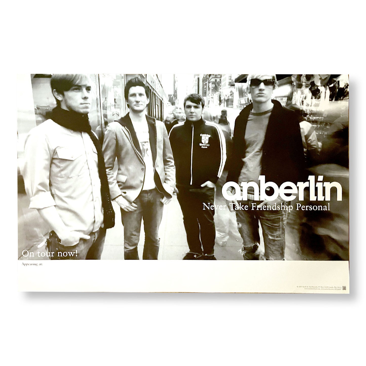 anberlin "Never Take Friendship Personal" 11 x 17" double-sided promotional tour poster *Rare