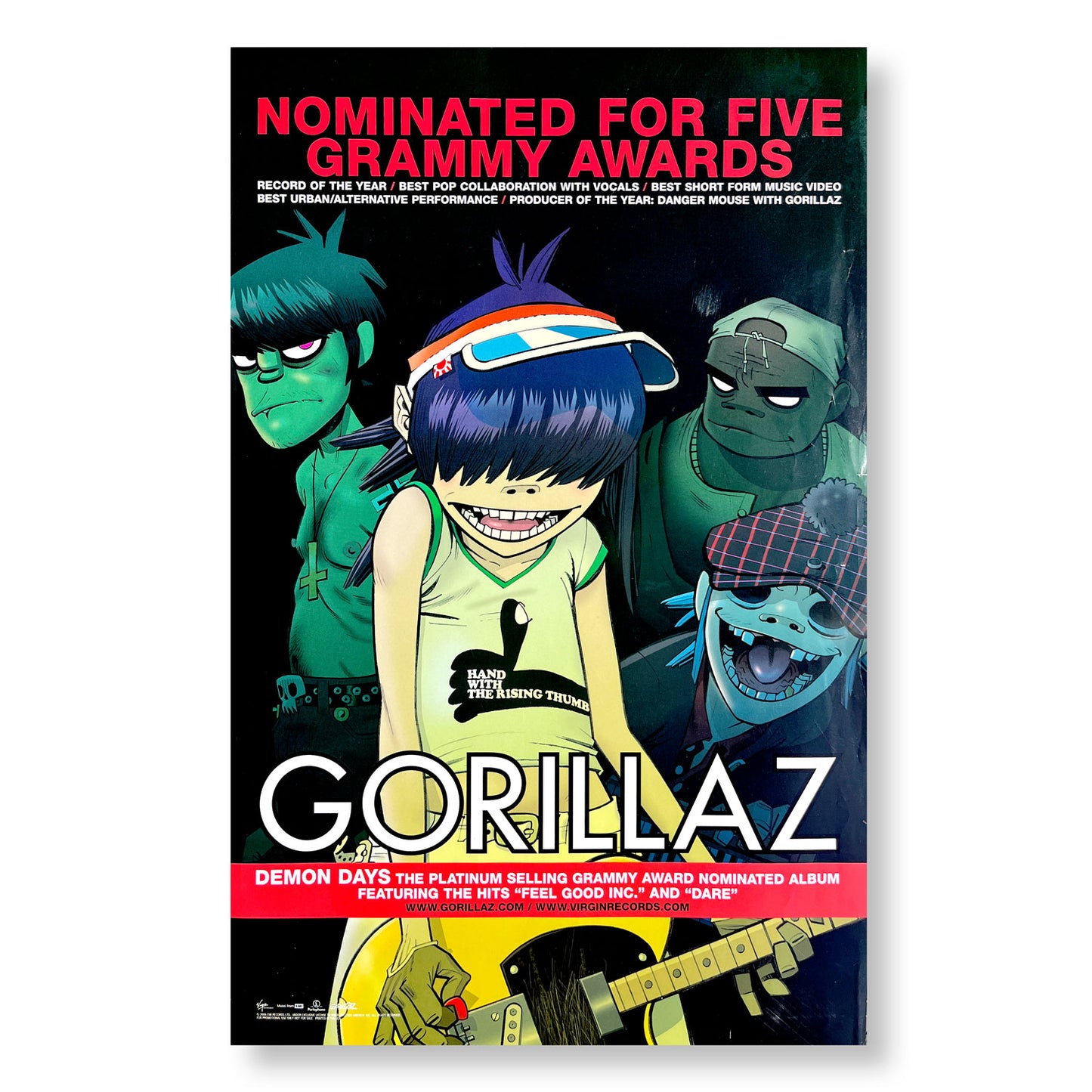 Gorillaz "Grammy Nominations" 11 x 17" single sided promotional poster *Rare