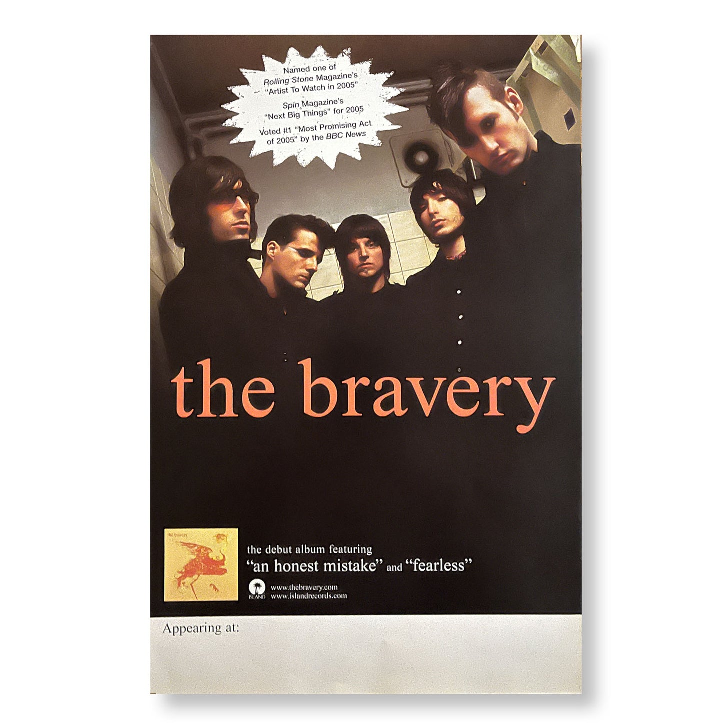 The Bravery "An Honest Mistake" 11 x 17" double-sided promotional tour poster *Rare